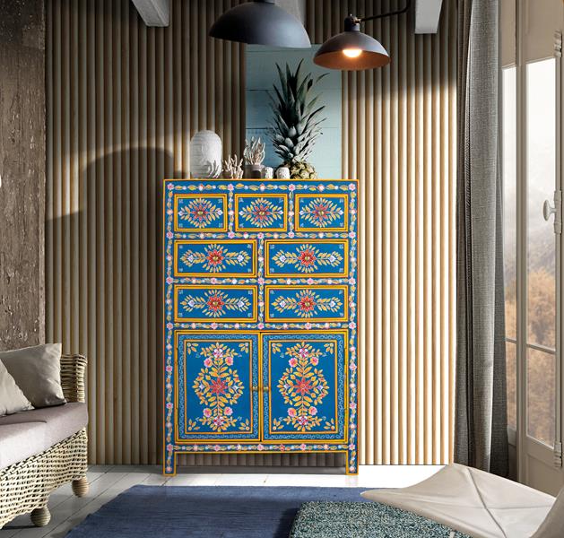 GINER Y COLOMER Buffet haut artisanal en bois de manguier et MDF